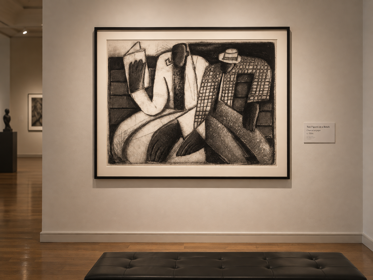 Two Figures on a Bench displayed in the E&S Gallery